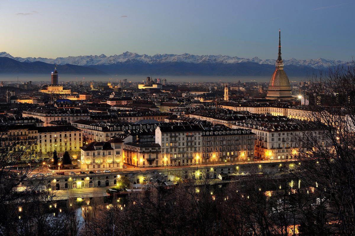 Panoramic view of Torino and the Alps from Monte dei Cappuccini
